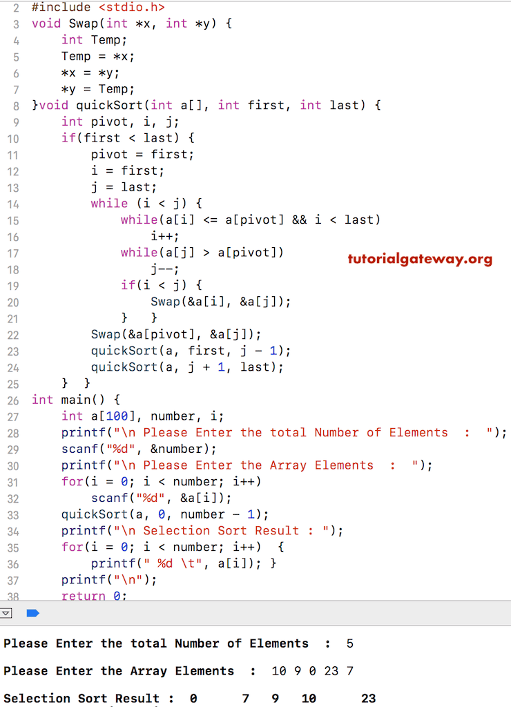 Program for Quick Sort