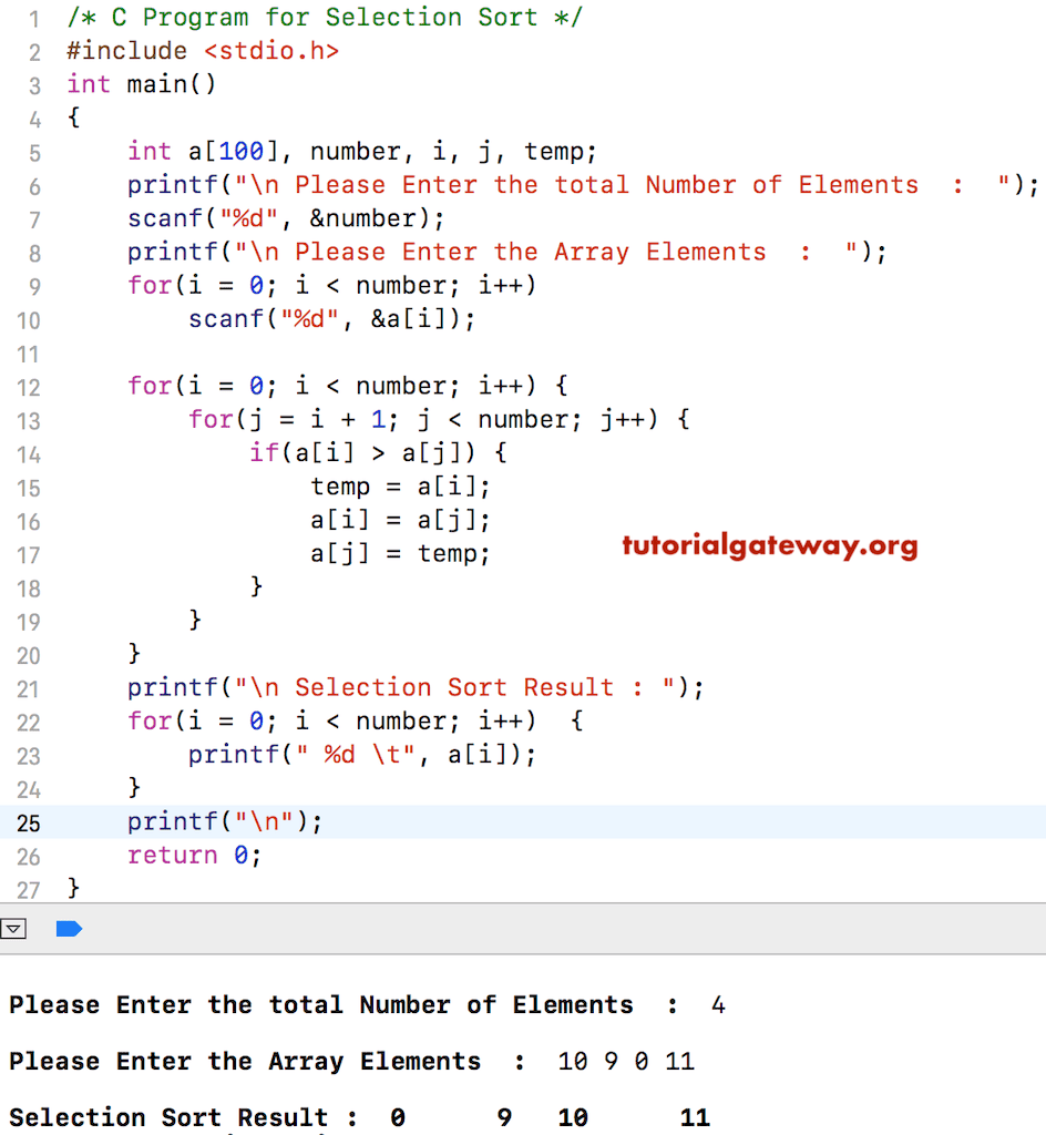 Program for Selection Sort
