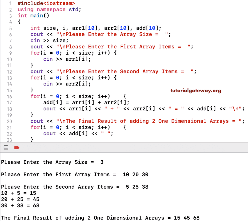 C++ Program to Add Two Arrays