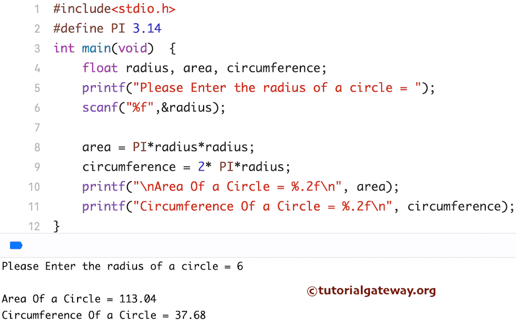 Program to Calculate Area Of a Circle using Radius