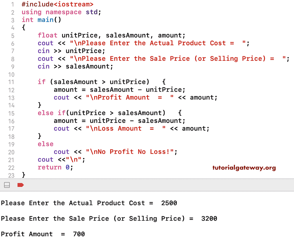 C++ Program to Calculate Profit or Loss