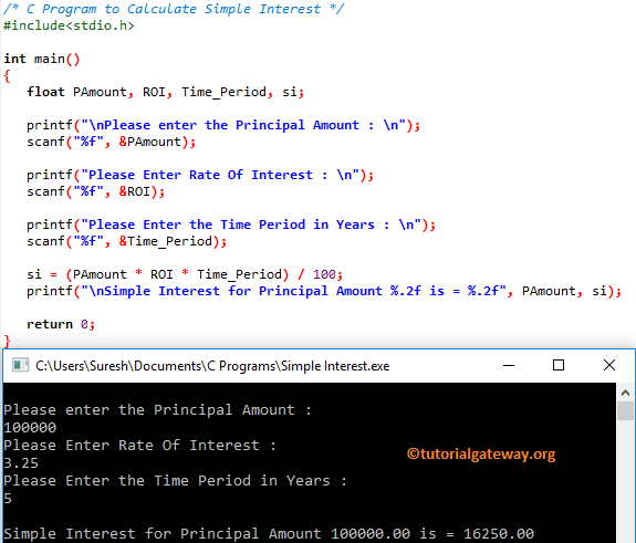 Program to Calculate Simple Interest