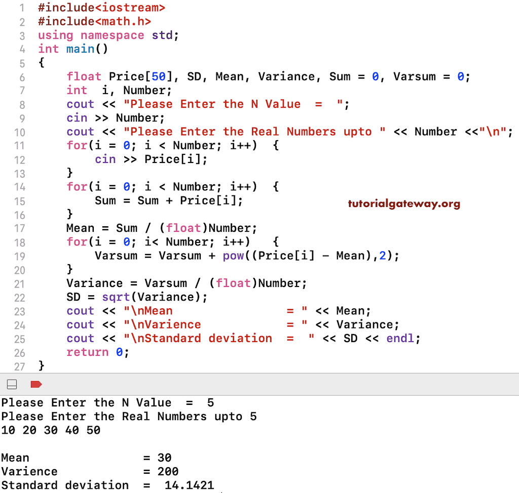 Program to Calculate Standard Deviation