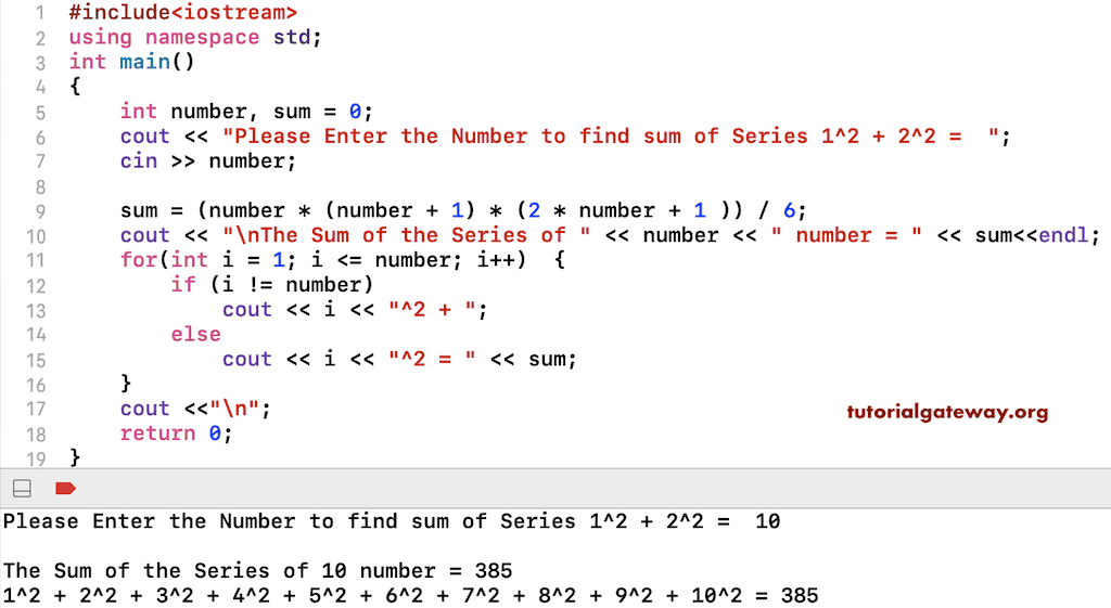 C++ Program to Calculate Sum of Series 1²+2²+3²+n²