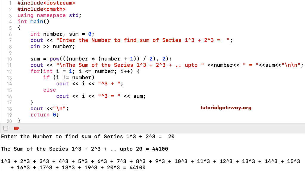 C++ Program to Calculate Sum of Series 1³+2³+3³+n³