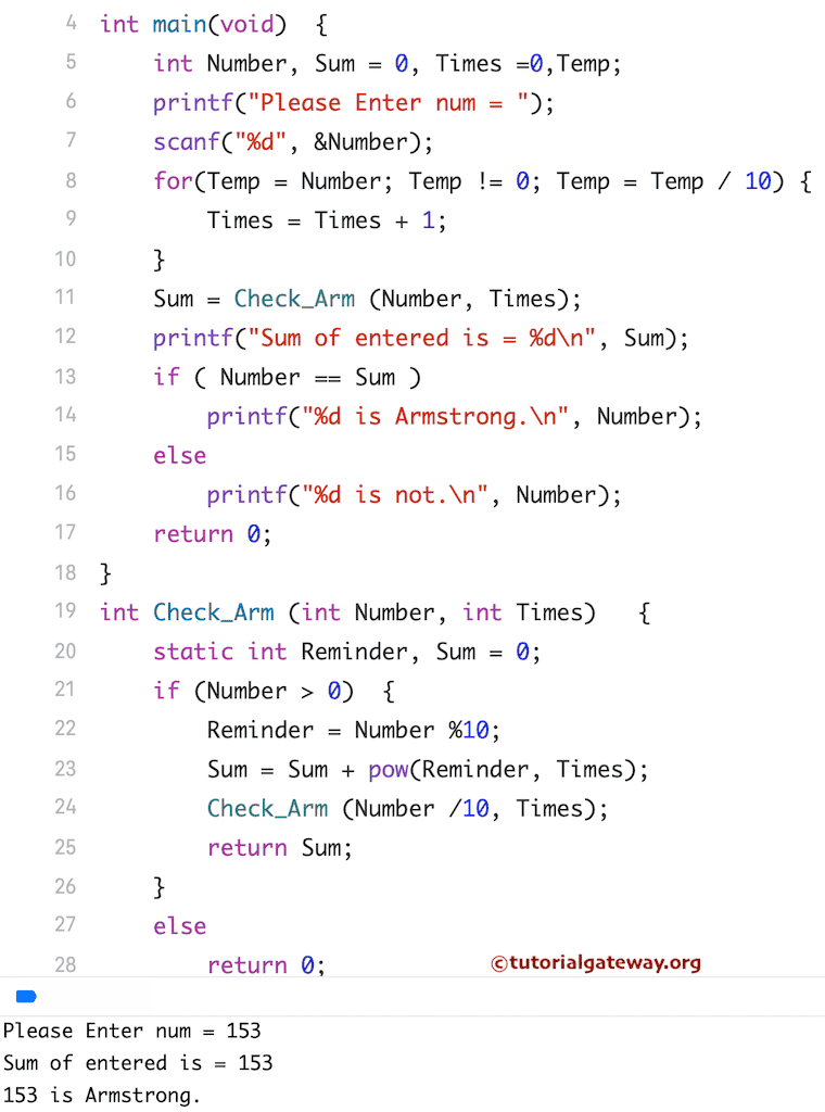 Program to Check Armstrong Number using Recursion Function