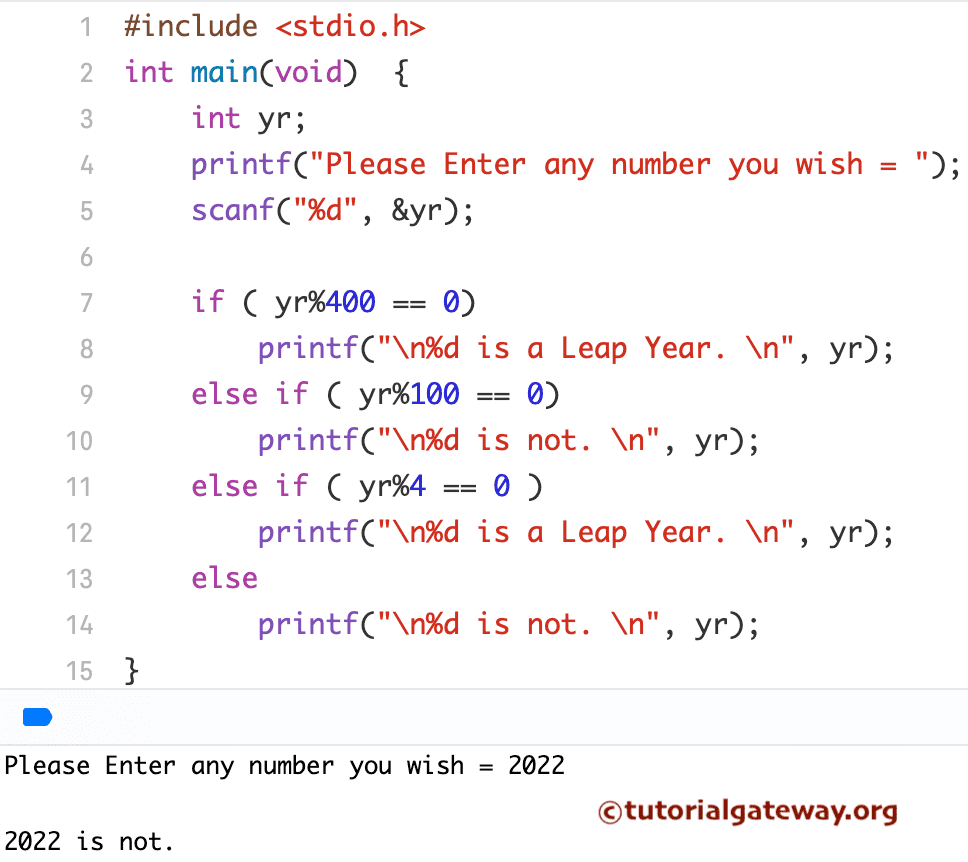 Program to Check Leap Year using Else If