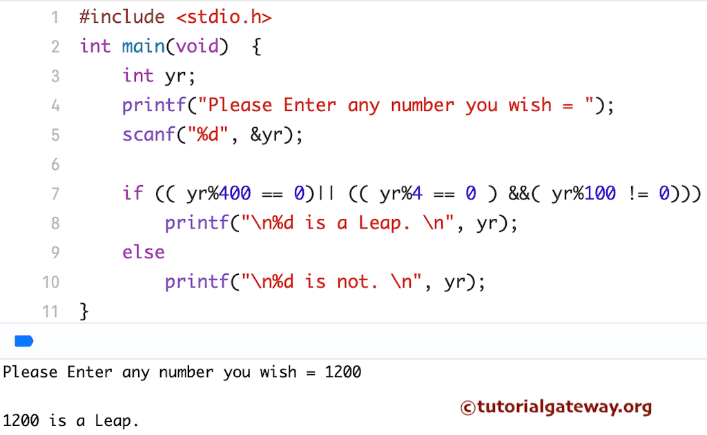 C Program to Check Leap Year using If Else