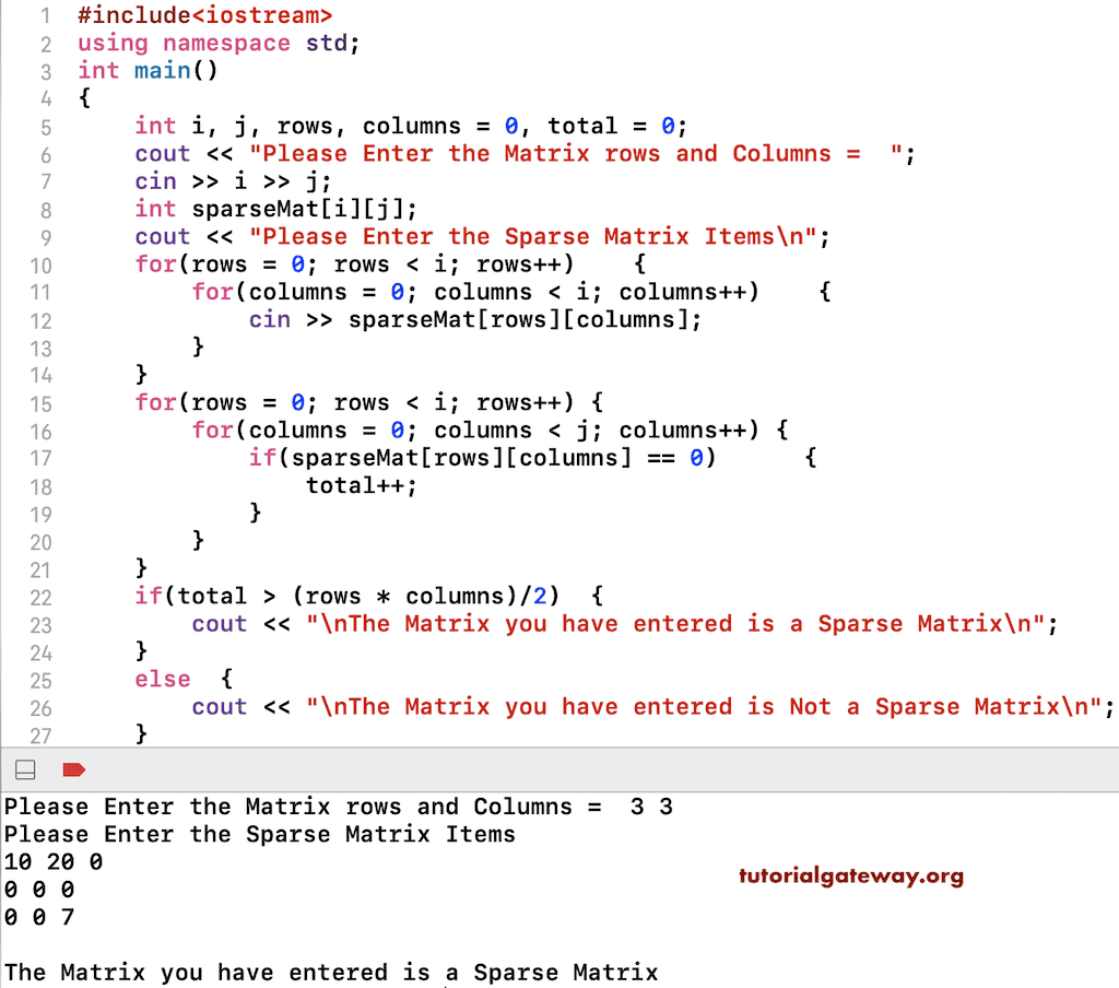 Program to Check Matrix is a Sparse Matrix