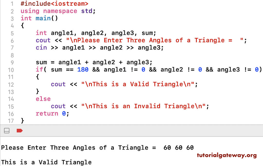 C++ Program to Check Triangle is Valid using Angles