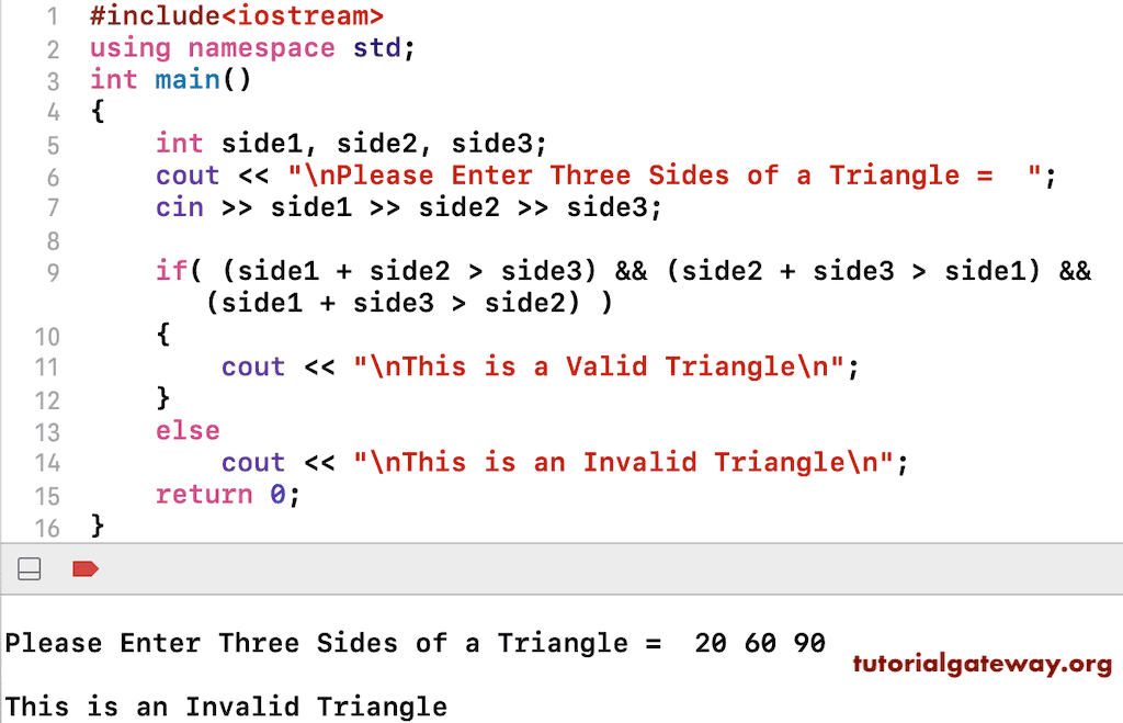 C++ Program to Check Triangle is Valid using Sides