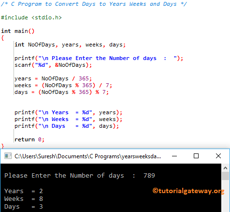 Program to Convert Days to Years Weeks and Days 1