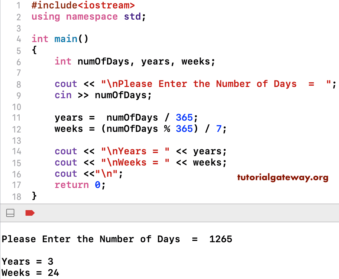 C++ Program to Convert Days to years and Months