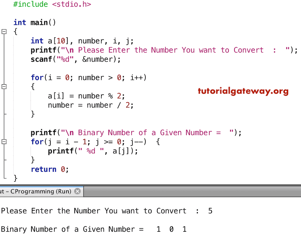 Program to Convert Decimal to Binary Example