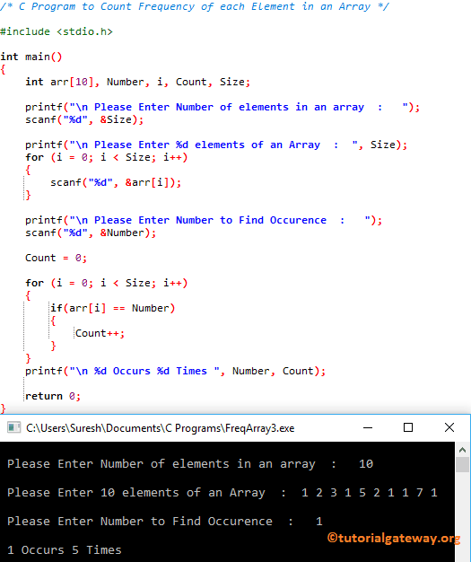 Program to Count Frequency of each Element in an Array 2