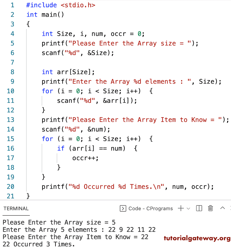 C Program to Count Occurrence of an Element in an Array