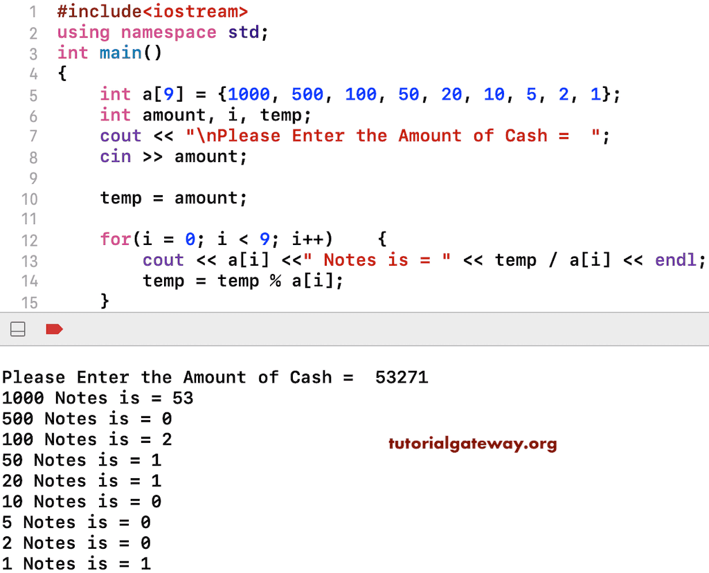 C++ Program to Count Total Notes in an Amount