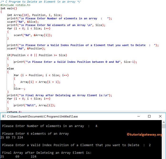 C Program to Delete an Element in an Array 1