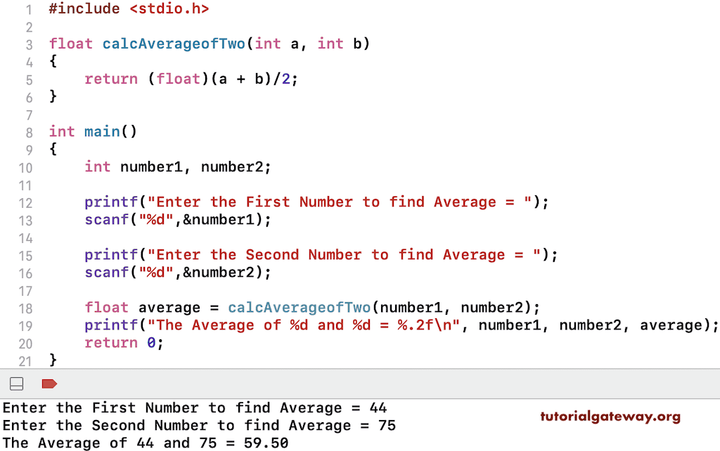 C Program to Find Average of Two Numbers