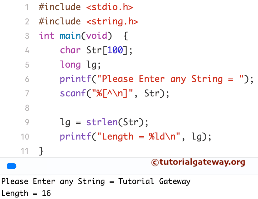 C Program to Find Length of a String Using strlen function