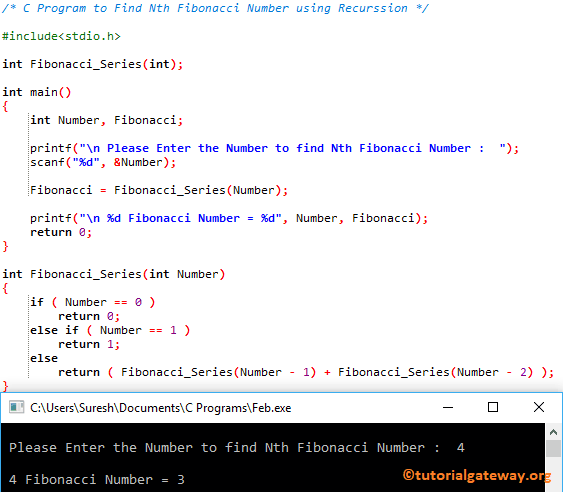 Program to Find Nth Fibonacci Number using Recursion