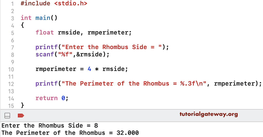 C Program to Find Perimeter of a Rhombus