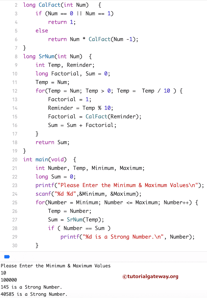 Program to Print Strong Numbers between the 1 to n