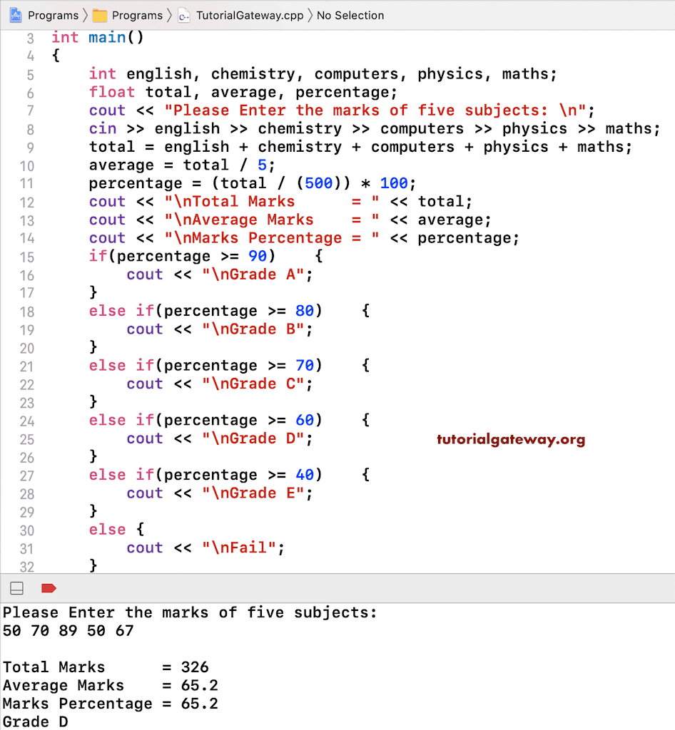 Program to Find Student Grade