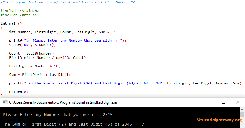 Program to Find Sum of First and Last Digit Of a Number 1