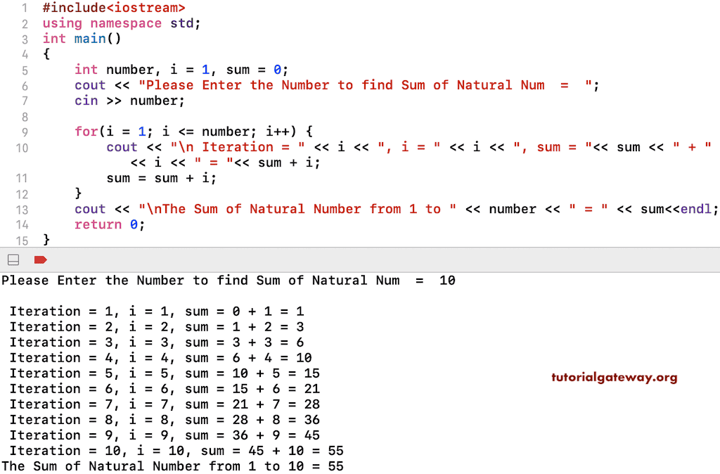 C++ Program to find Sum of Natural Numbers