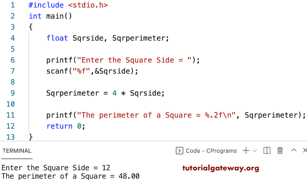 C Program to Find the Perimeter of a Square