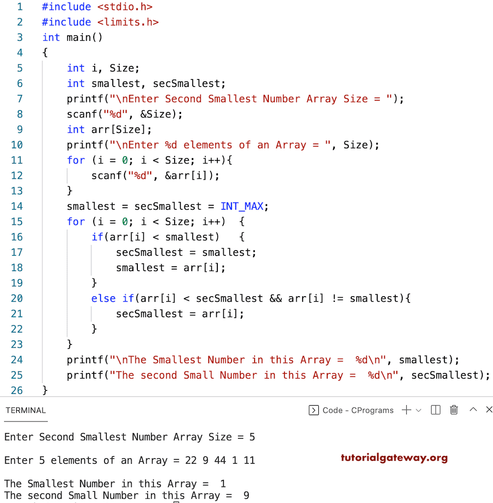 Program to Find the Second Smallest Element in an Array