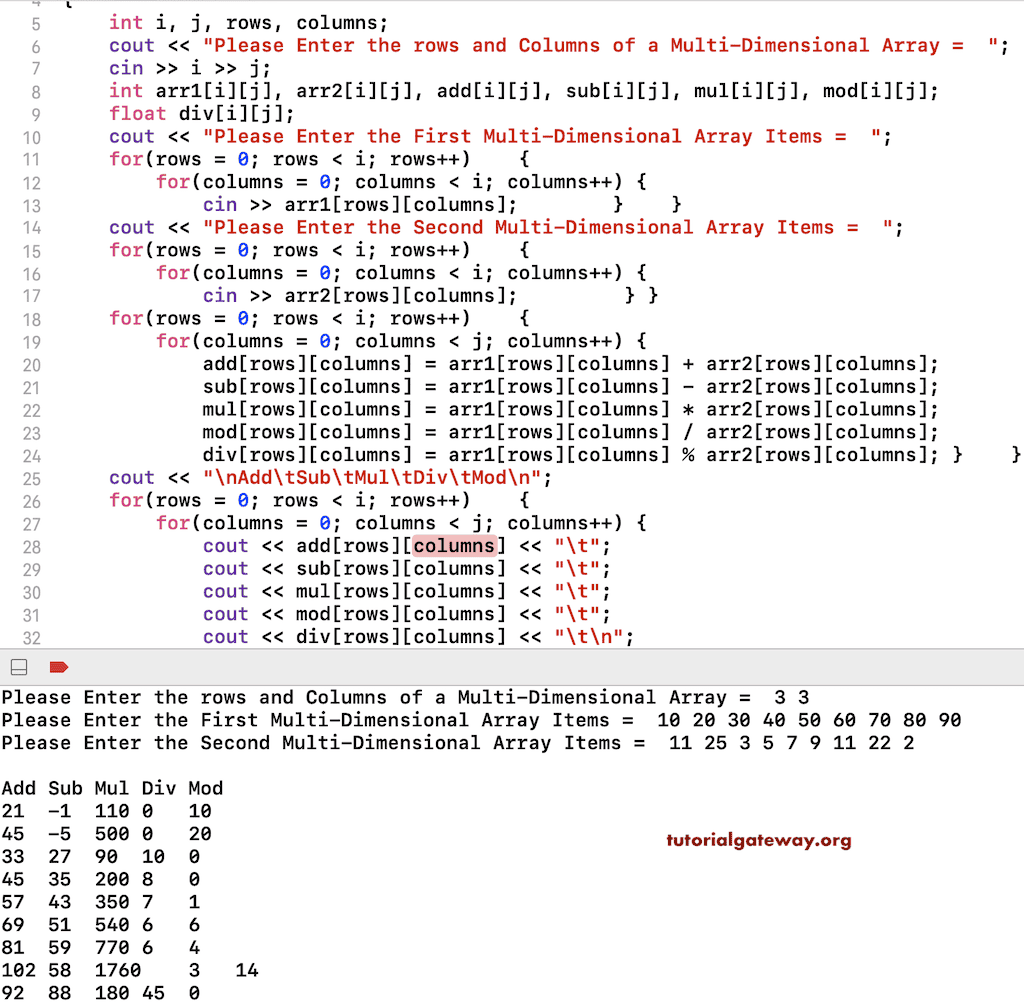 C++ Program to Perform Arithmetic Operations on Matrix