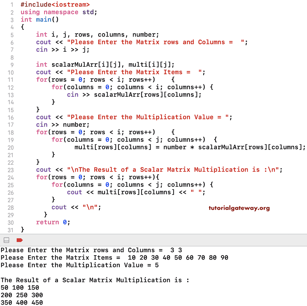 C++ Program to Perform Scalar Matrix Multiplication