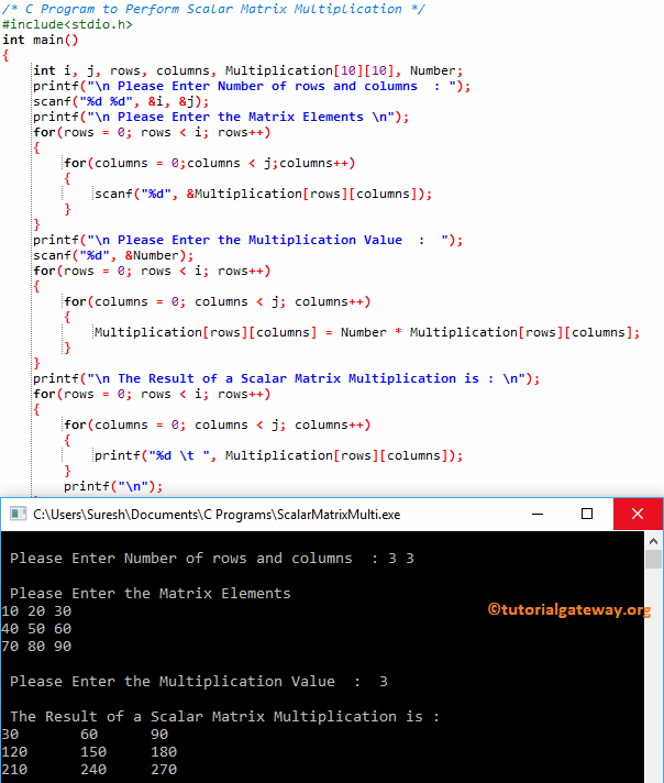 C Program to Perform Scalar Matrix Multiplication Example 2