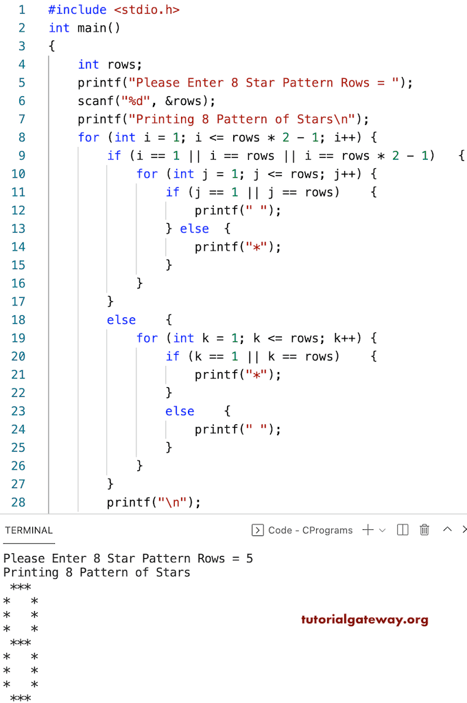 C Program to Print 8 Star Pattern