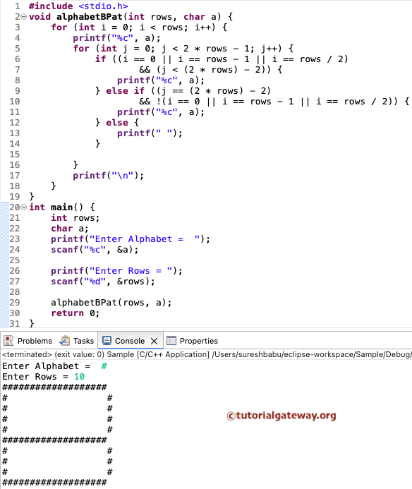 C Program to Print Alphabet B Pattern