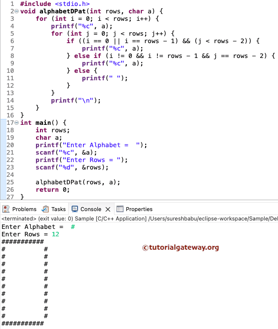 C Program to Print Alphabet D Pattern