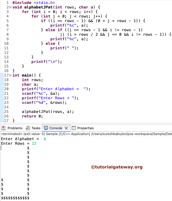 C Program to Print Alphabet J Pattern