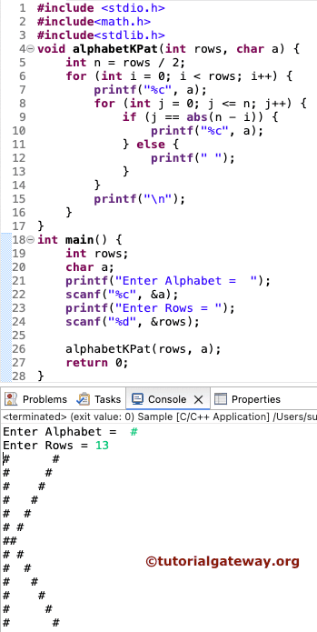 C Program to Print Alphabet K Pattern