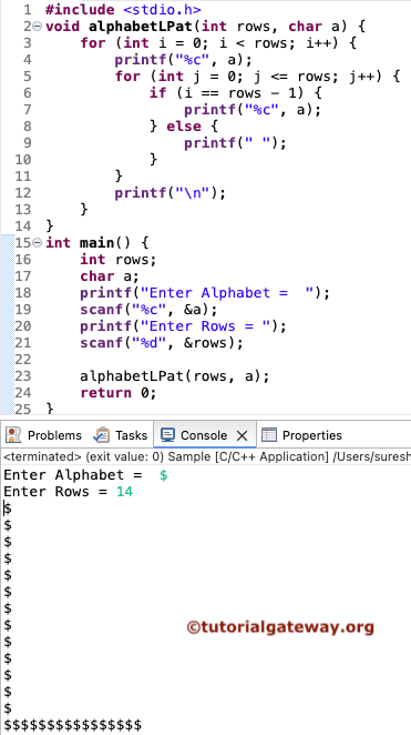 C Program to Print Alphabet L Pattern