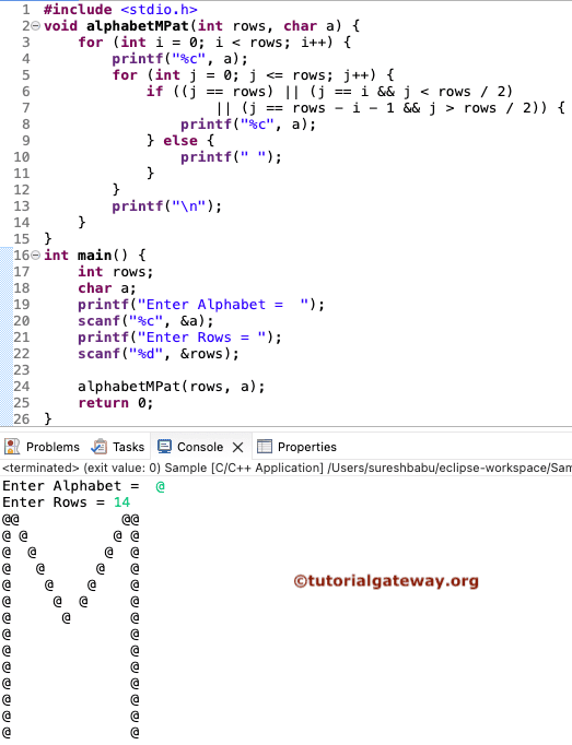 C Program to Print Alphabet M Pattern