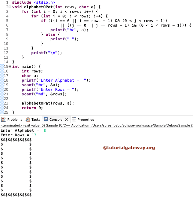 C Program to Print Alphabet O Pattern