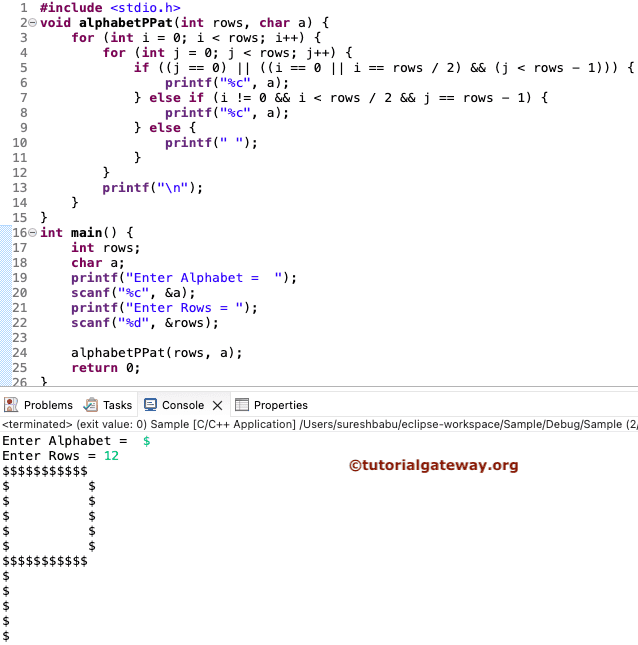 C Program to Print Alphabet P Pattern