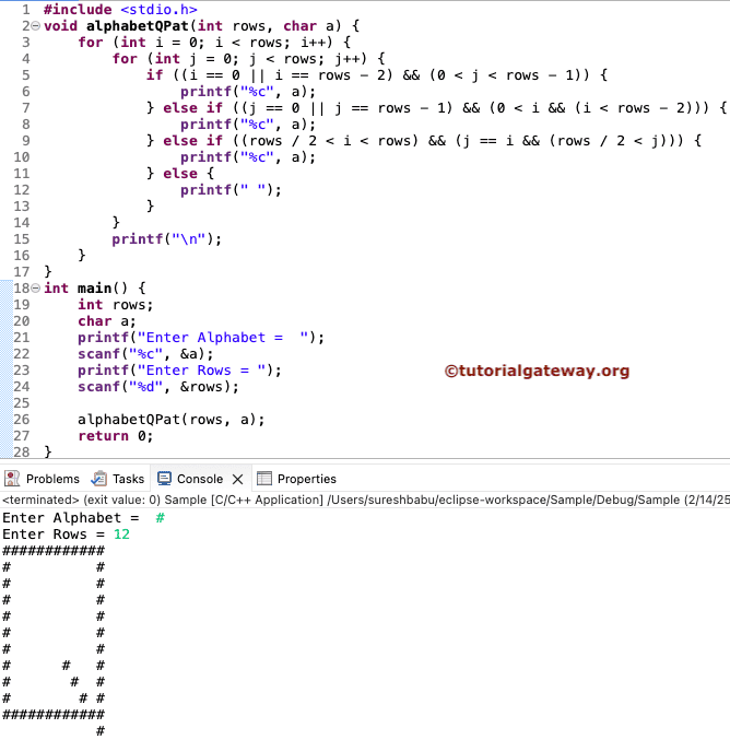 C Program to Print Alphabet Q Pattern