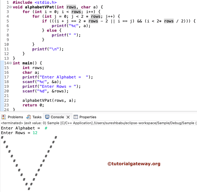 C Program to Print Alphabet V Pattern