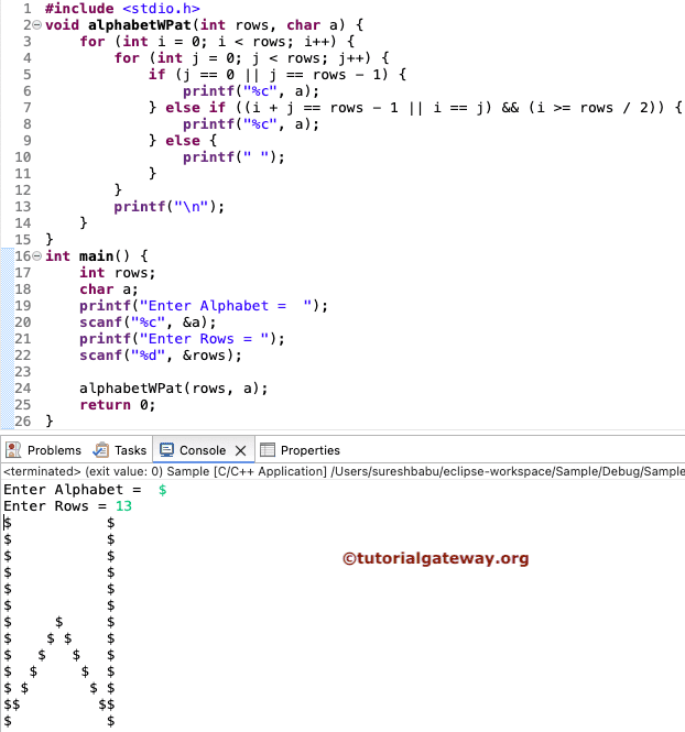 C Program to Print Alphabet W Pattern