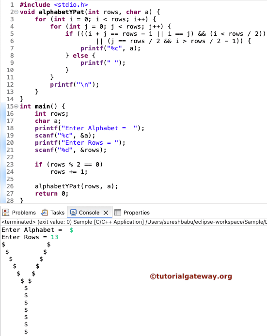 C Program to Print Alphabet Y Pattern