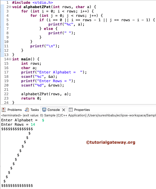 C Program to Print Alphabet Z Pattern