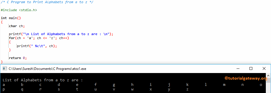 Program to Print Alphabets from a to z